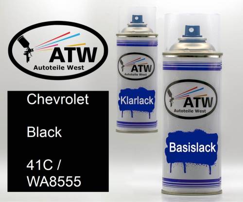 Chevrolet, Black, 41C / WA8555: 400ml Sprühdose + 400ml Klarlack - Set, von ATW Autoteile West.